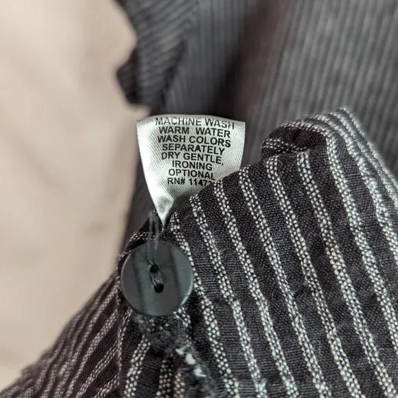 SALE LIMITED TIME Flax Top Short Sleeve Stripe Black Linen Tunic Lagenlook - Picture 11 of 13